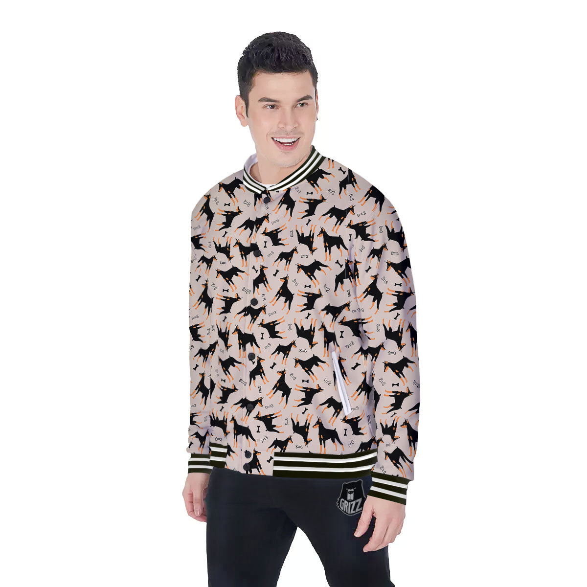 Pinscher Doberman Print Pattern Baseball Jacket-grizzshop