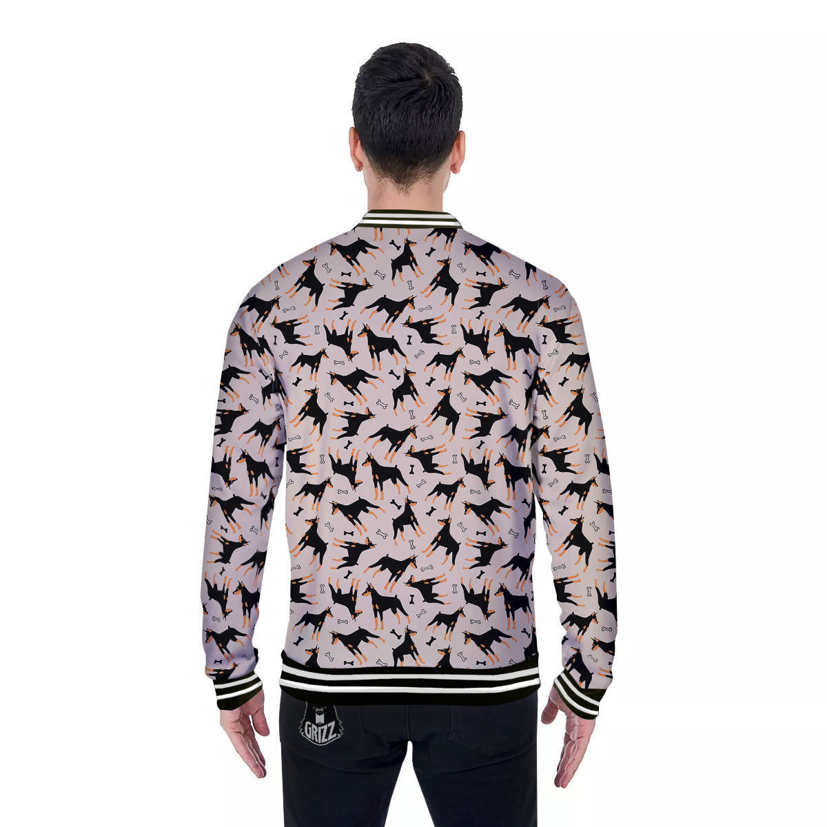 Pinscher Doberman Print Pattern Baseball Jacket-grizzshop