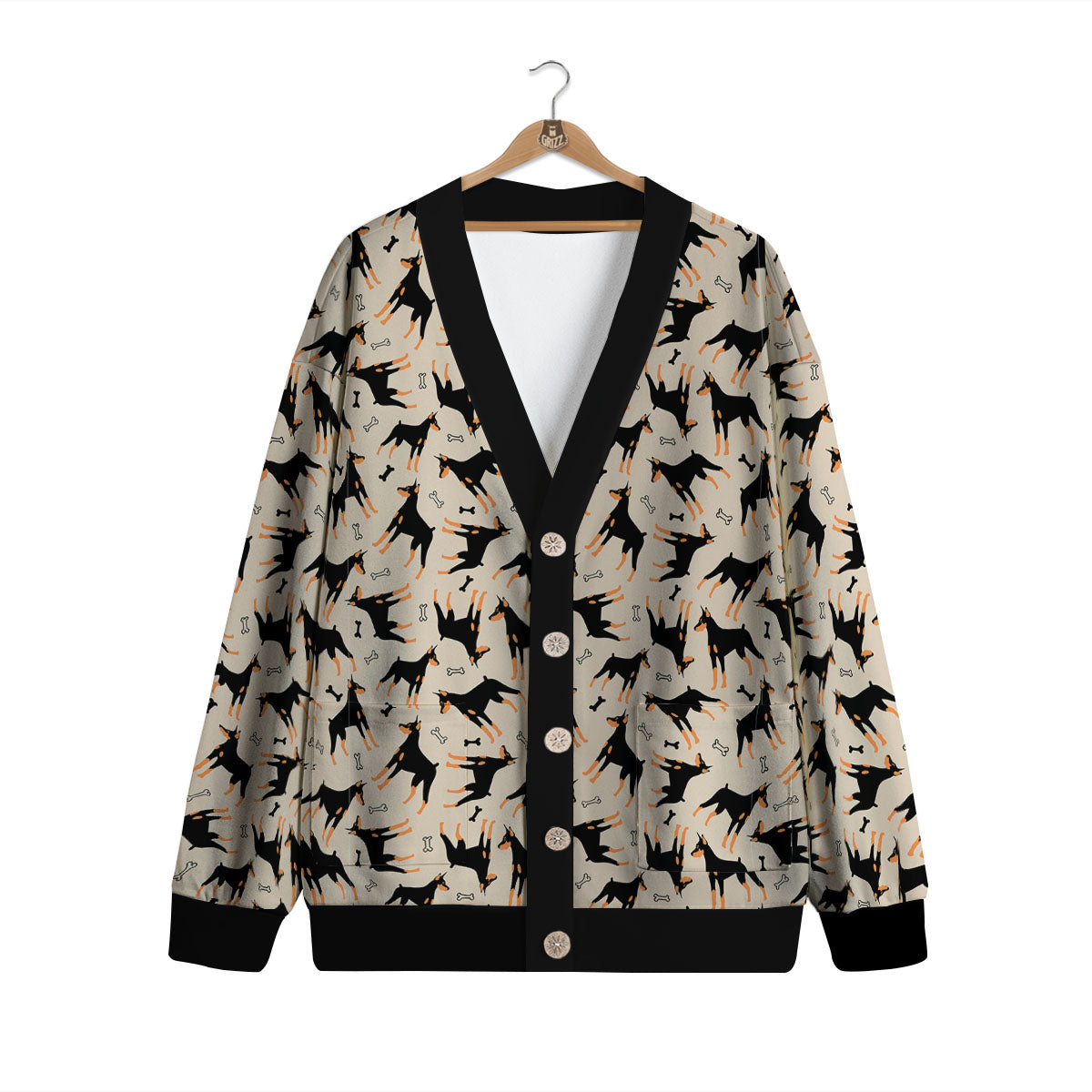 Pinscher Doberman Print Pattern Cardigan-grizzshop