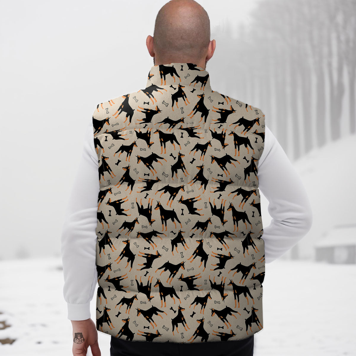 Pinscher Doberman Print Pattern Down Vest-grizzshop