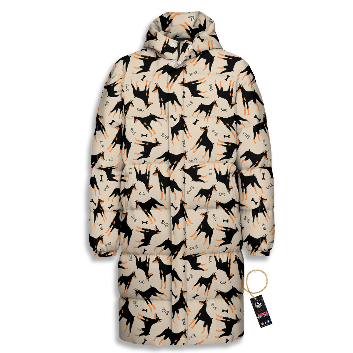 Pinscher Doberman Print Pattern Long Down Jacket-grizzshop