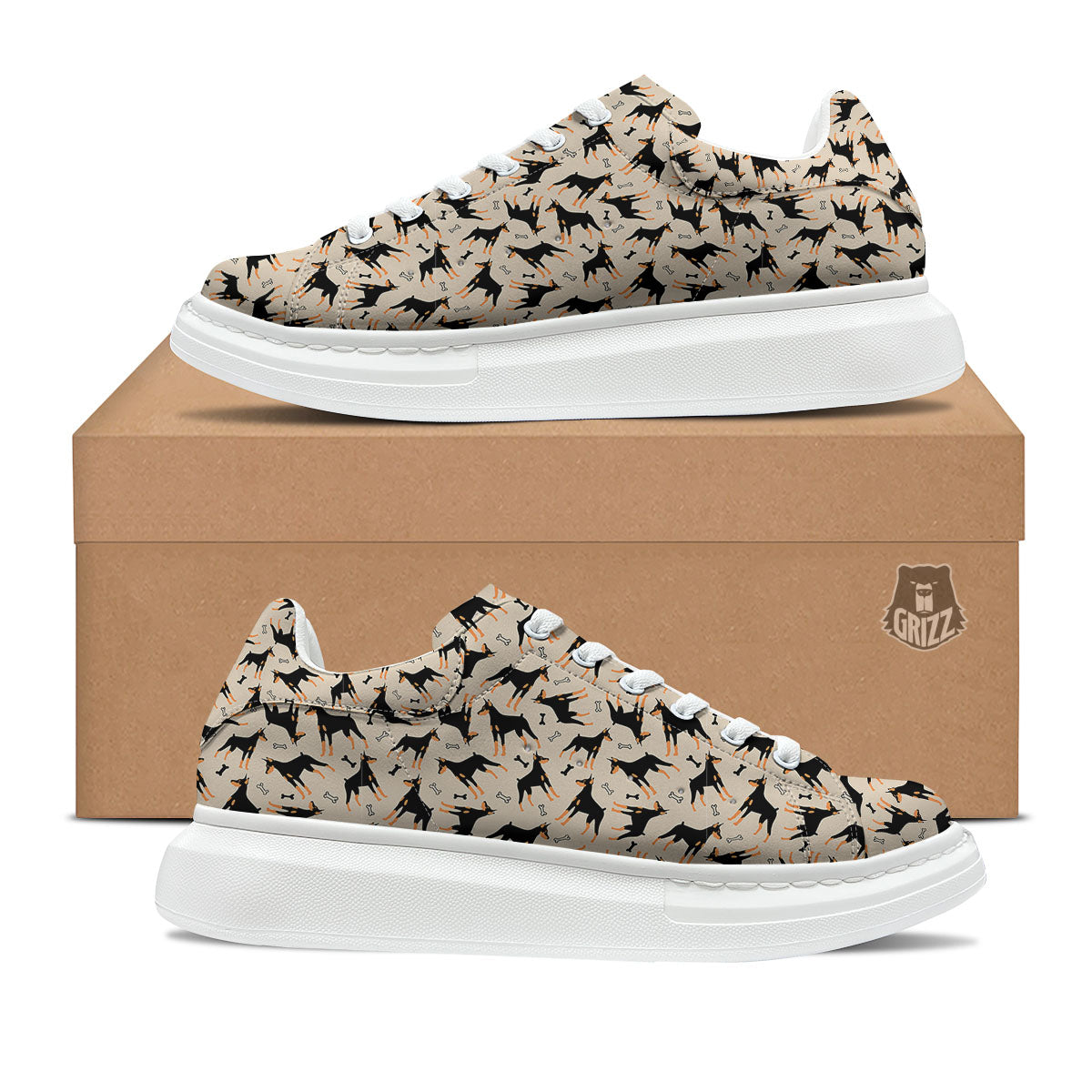 Pinscher Doberman Print Pattern Platform Shoes-grizzshop