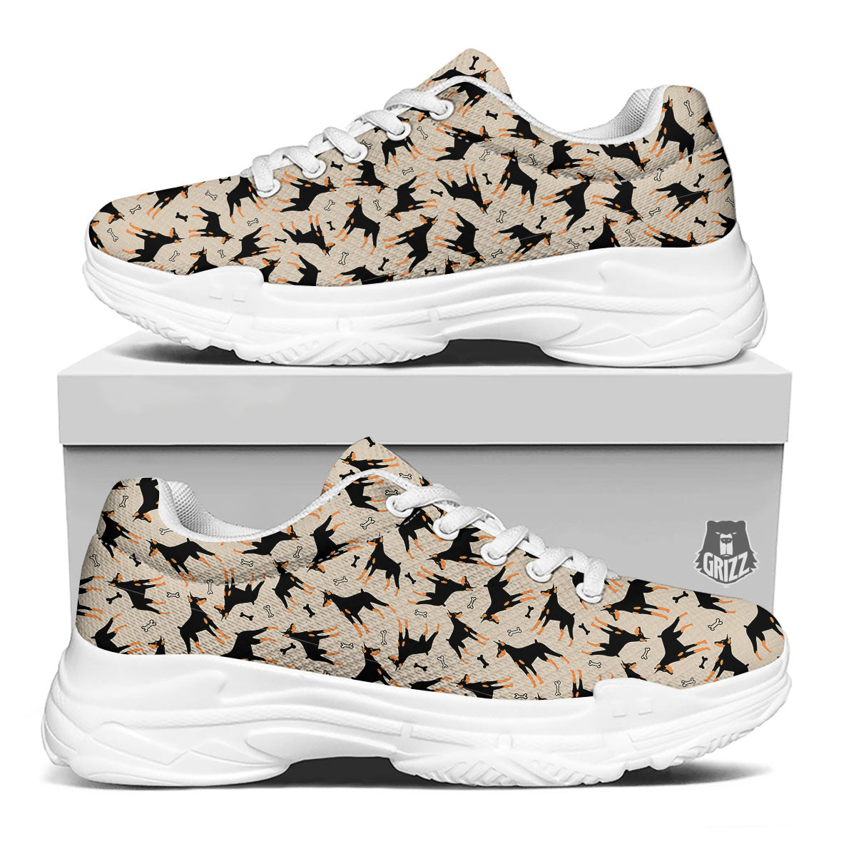 Pinscher Doberman Print Pattern White Chunky Shoes-grizzshop