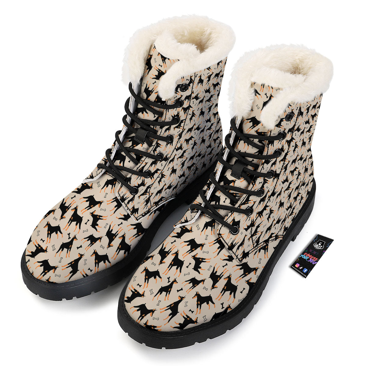 Pinscher Doberman Print Pattern Winter Boots-grizzshop