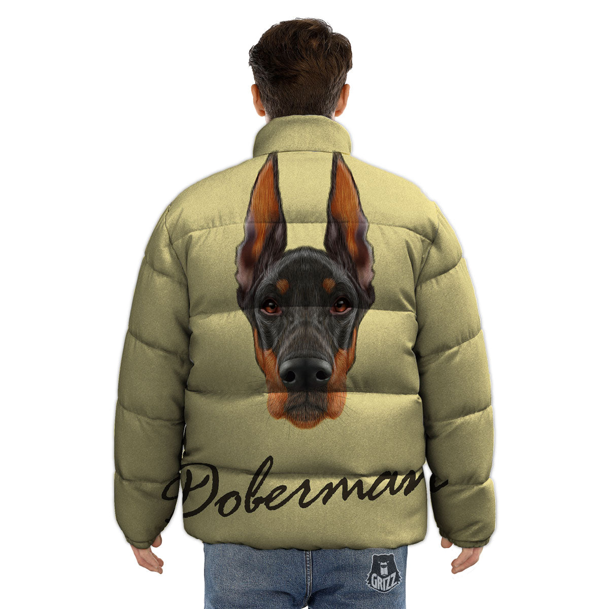 Pinscher Doberman Print Puffer Jacket-grizzshop