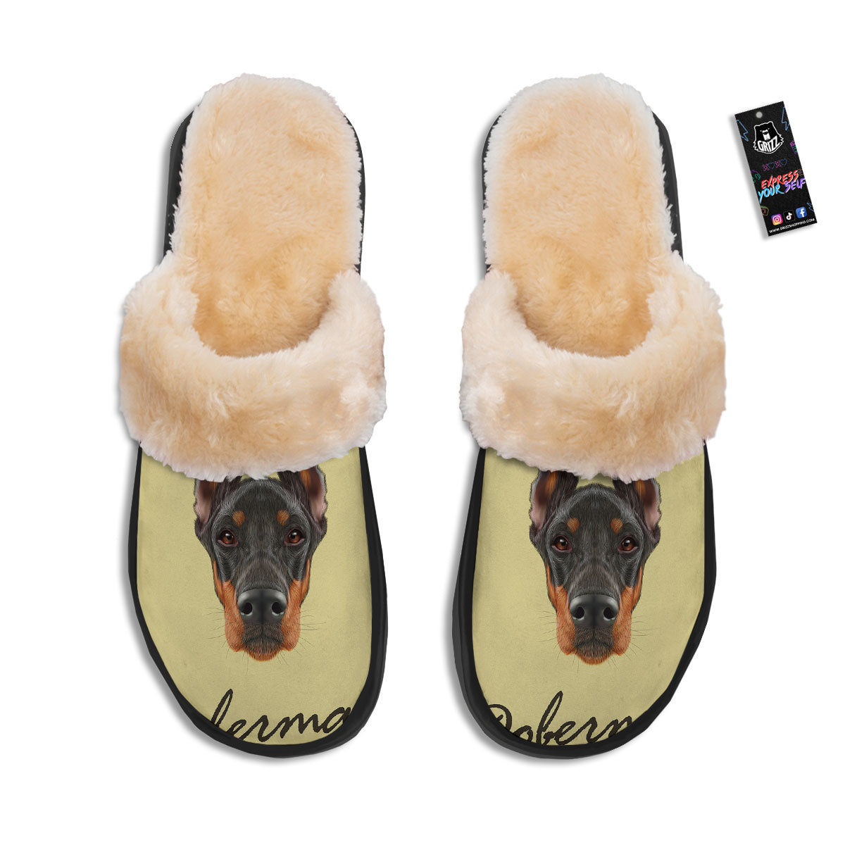 Pinscher Doberman Print Slippers-grizzshop