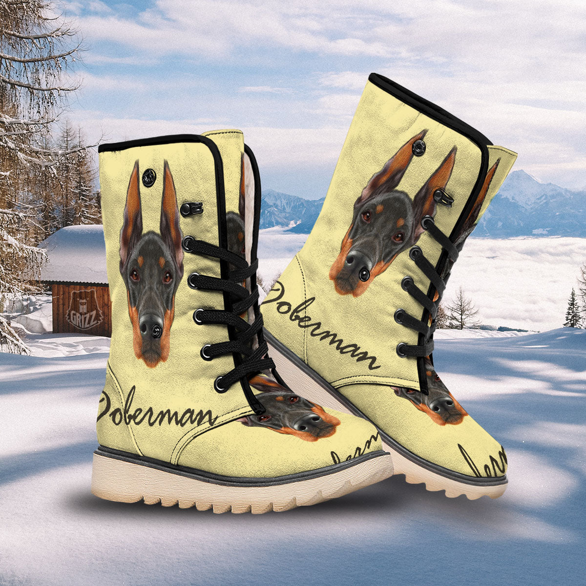 Pinscher Doberman Print Snow Boots Grizzshopping