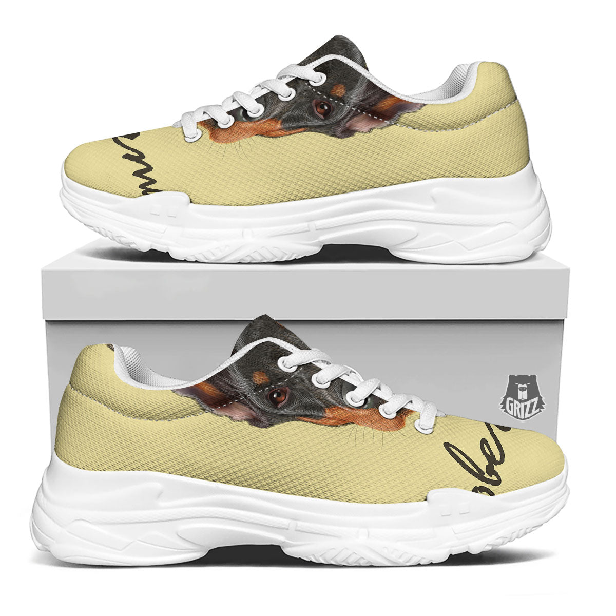 Pinscher Doberman Print White Chunky Shoes-grizzshop