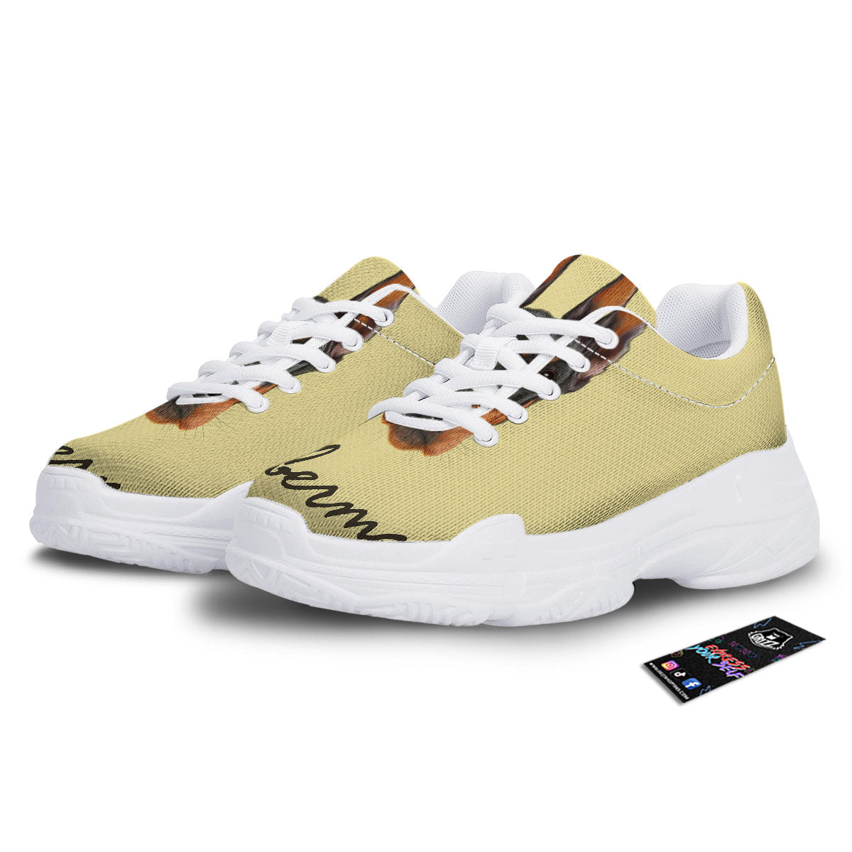 Pinscher Doberman Print White Chunky Shoes-grizzshop