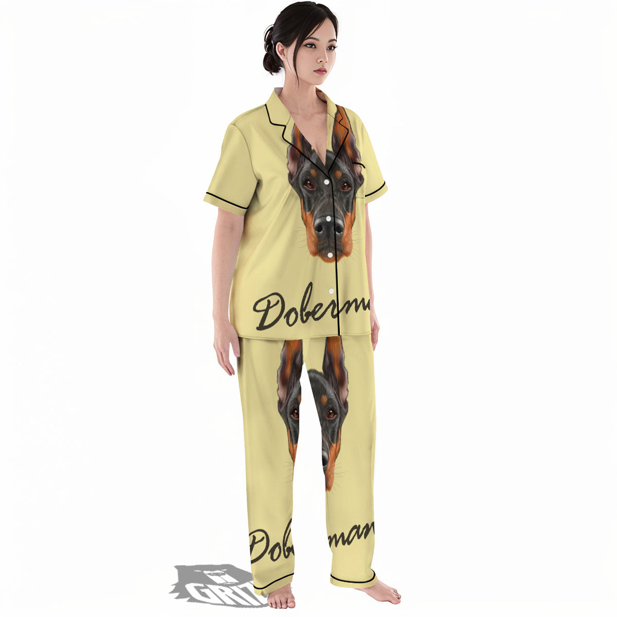 Pinscher Doberman Print Women's Pajamas Set-grizzshop