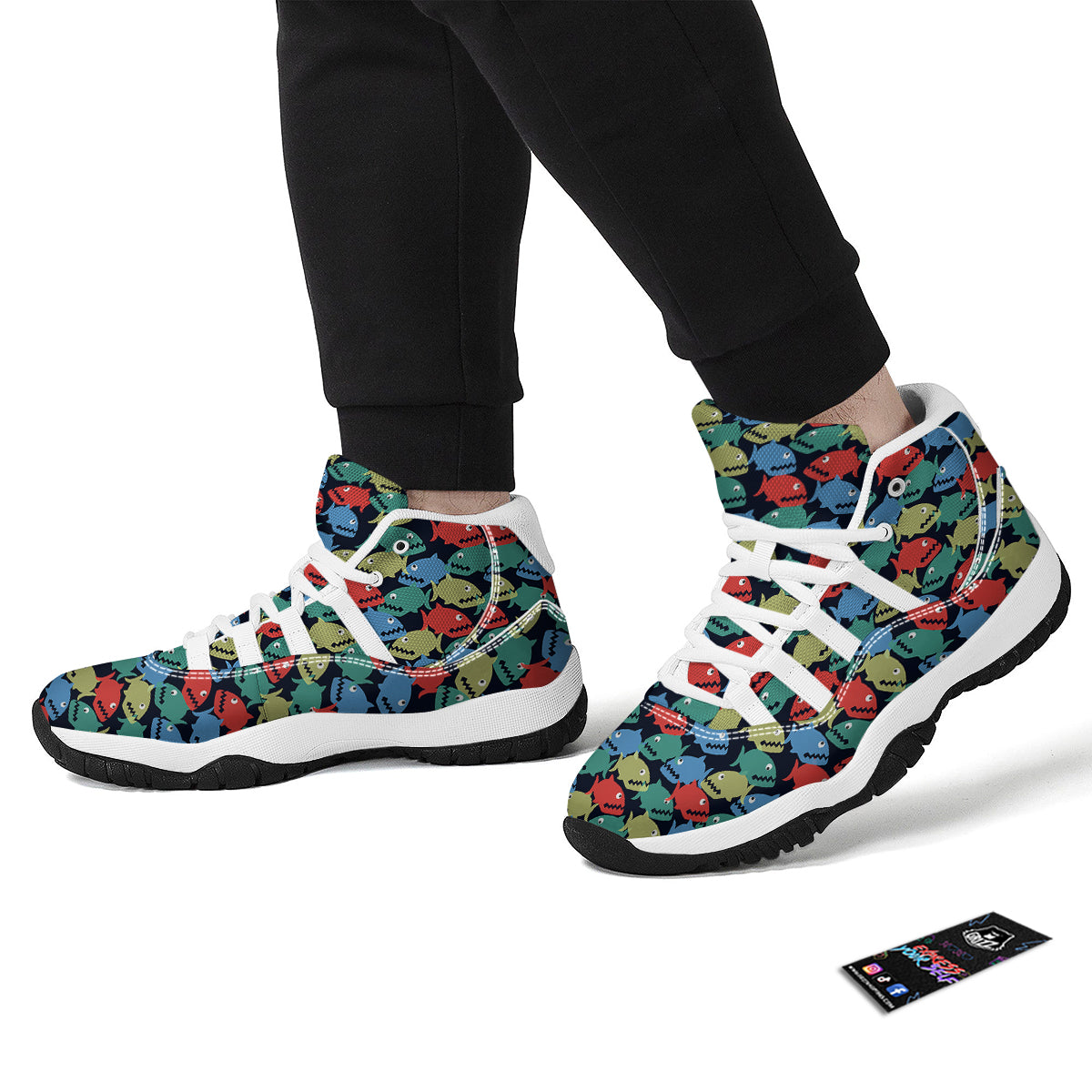Piranha Colorful Print Pattern White Bball Shoes-grizzshop