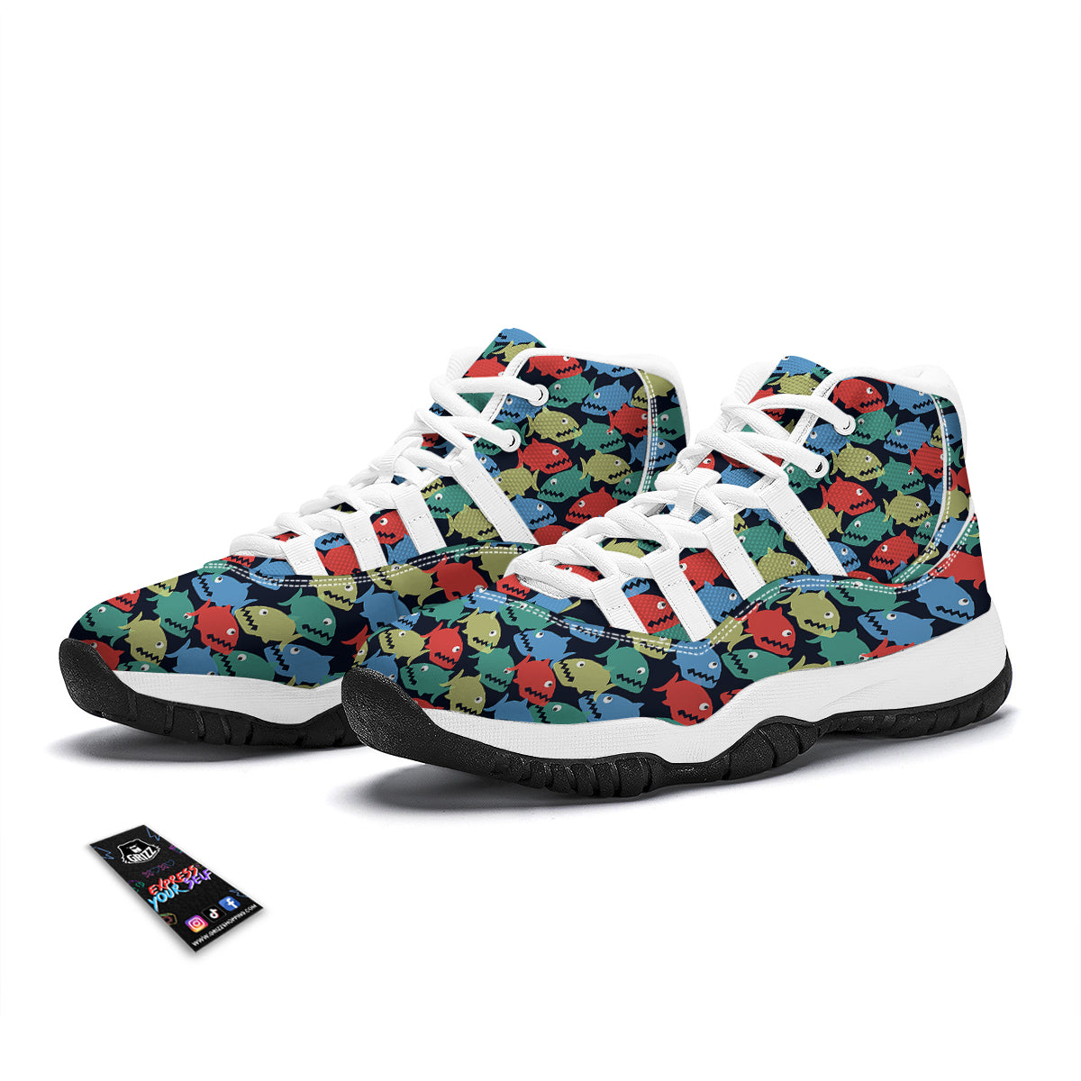 Piranha Colorful Print Pattern White Bball Shoes-grizzshop