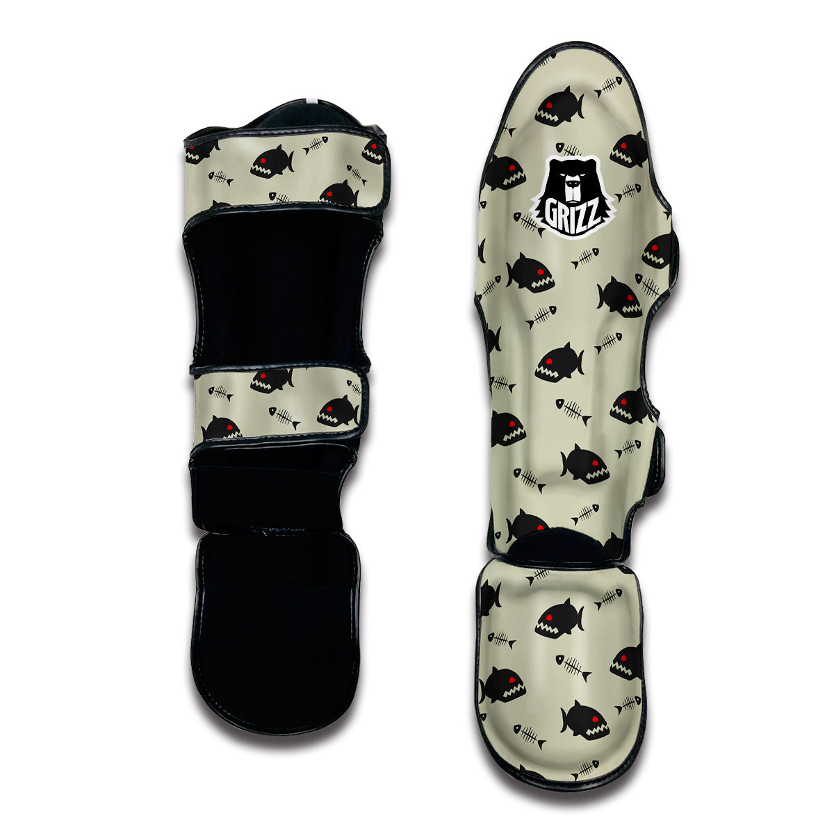 Piranha Print Pattern Muay Thai Shin Guards-grizzshop