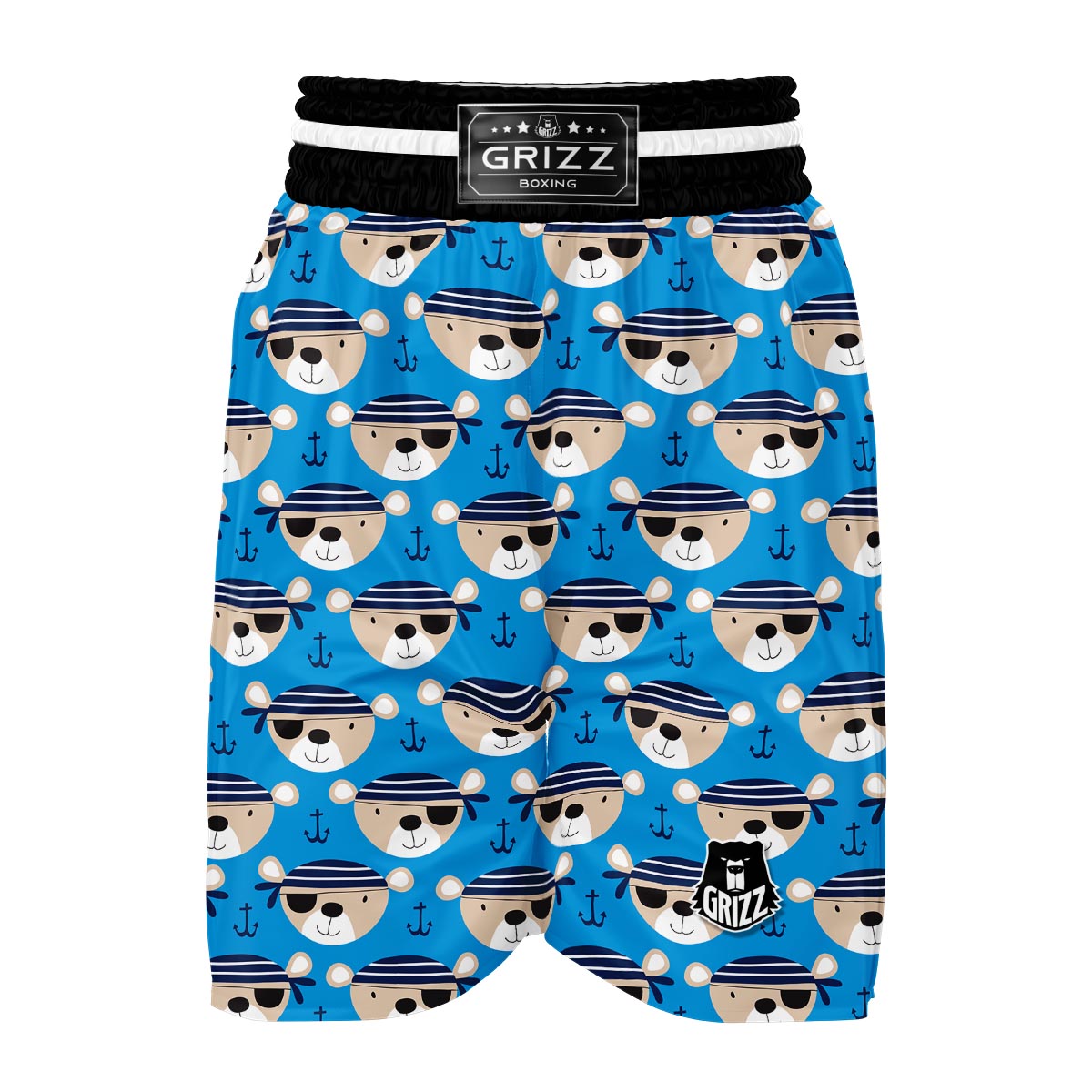 Pirate Bear Pattern Print Boxing Shorts-grizzshop