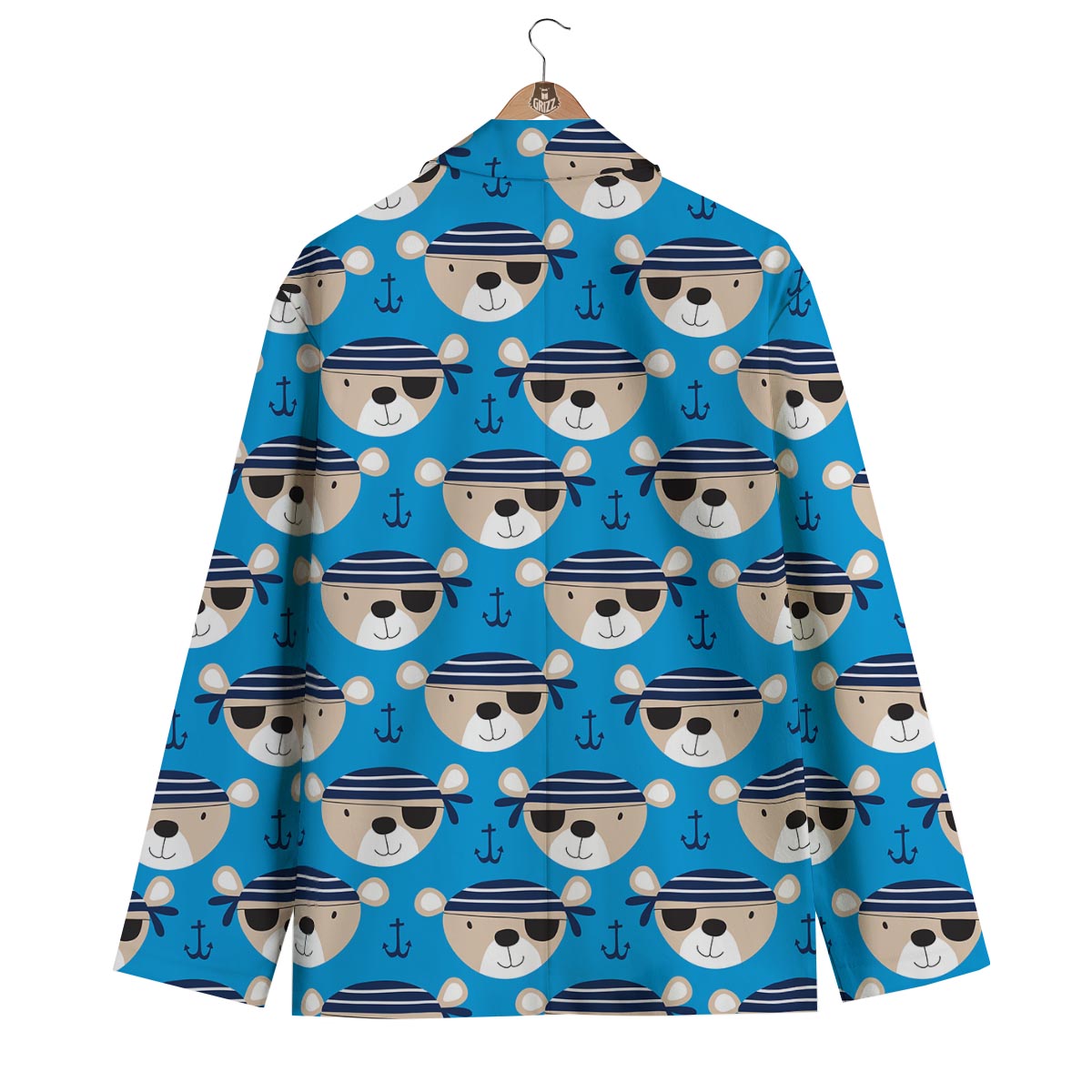 Pirate Bear Pattern Print Men's Blazer-grizzshop