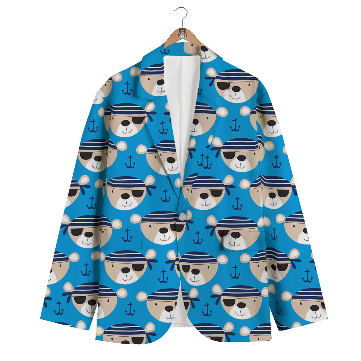 Pirate Bear Pattern Print Men's Blazer-grizzshop