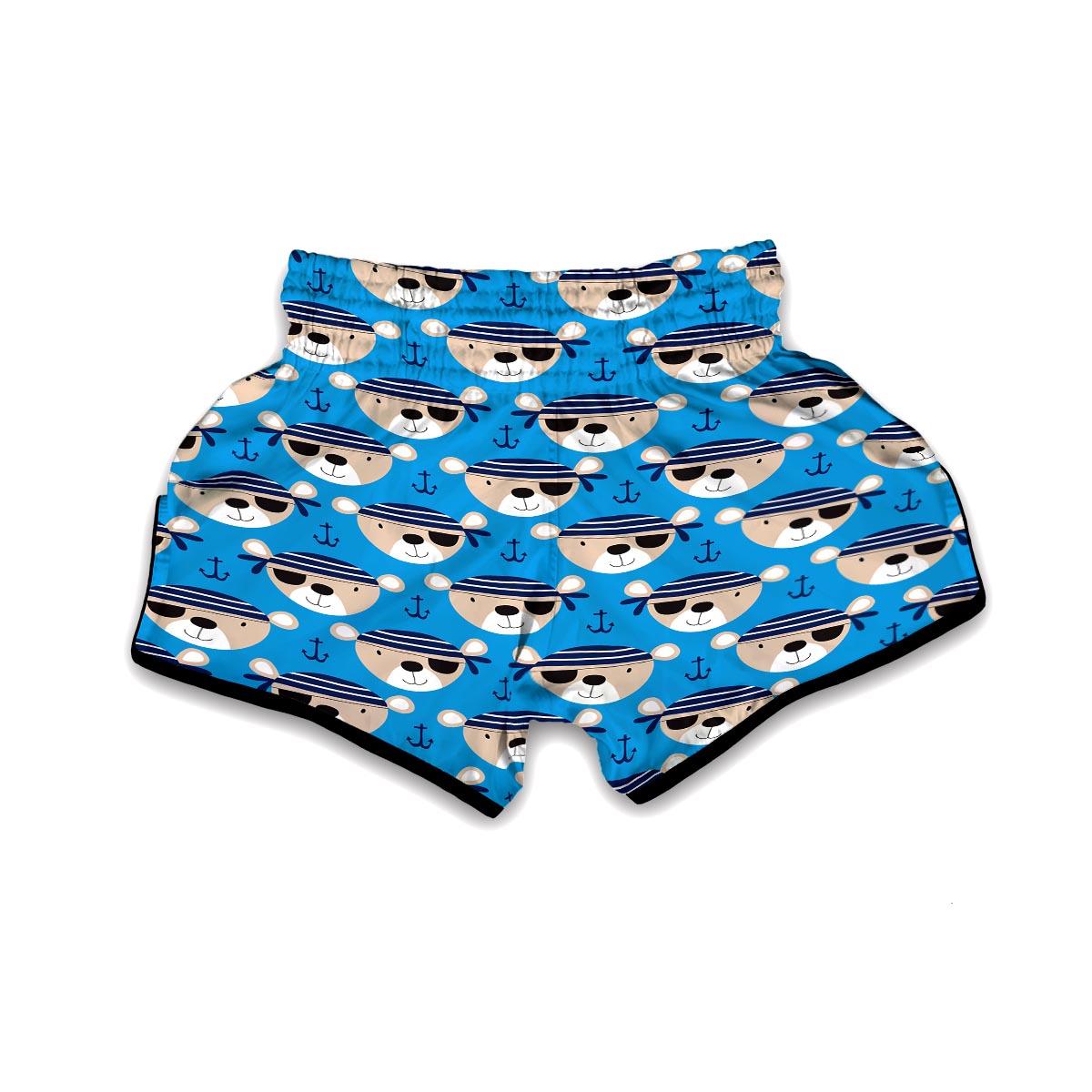 Pirate Bear Pattern Print Muay Thai Boxing Shorts-grizzshop