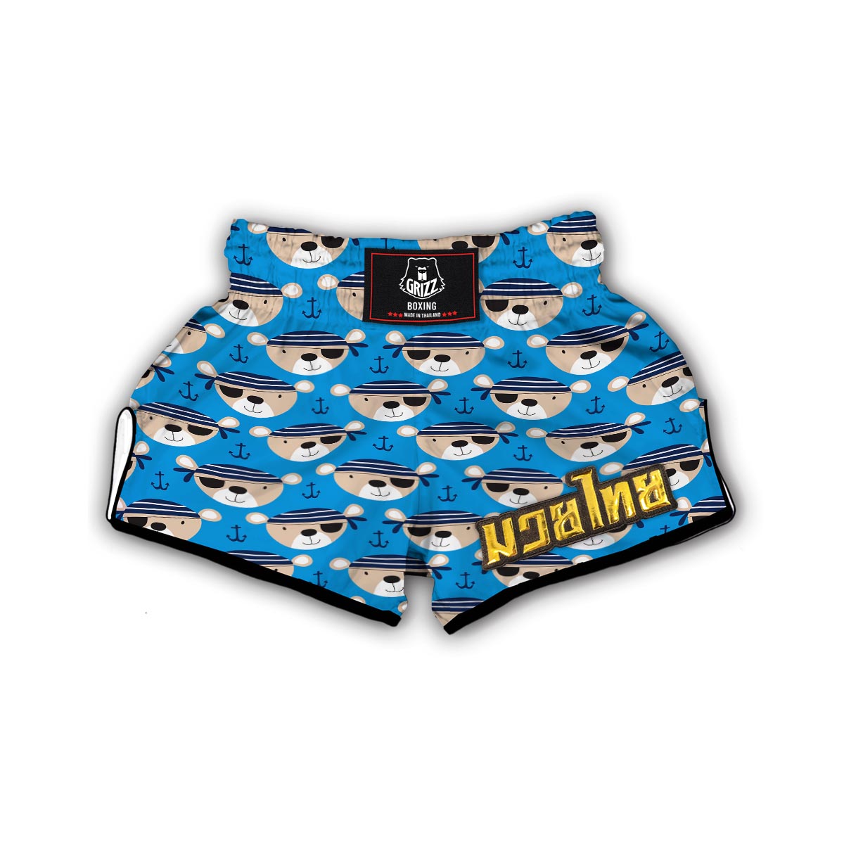 Pirate Bear Pattern Print Muay Thai Boxing Shorts-grizzshop