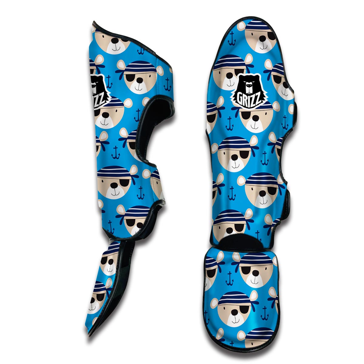 Pirate Bear Pattern Print Muay Thai Shin Guards-grizzshop