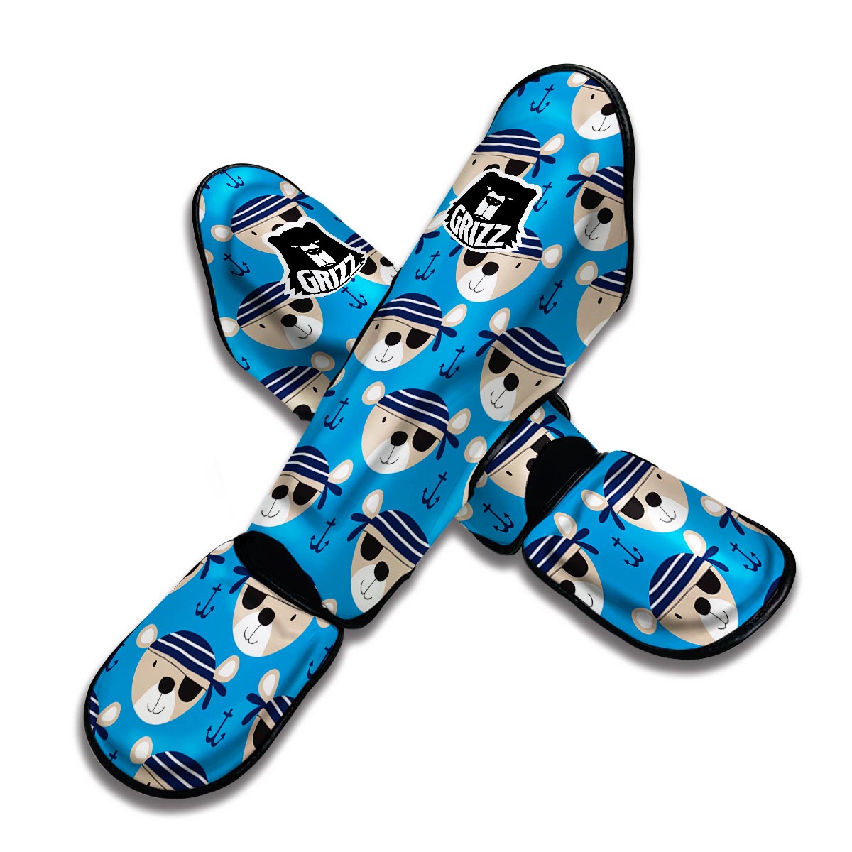 Pirate Bear Pattern Print Muay Thai Shin Guards-grizzshop