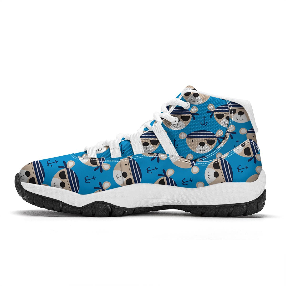 Pirate Bear Pattern Print White Bball Shoes-grizzshop