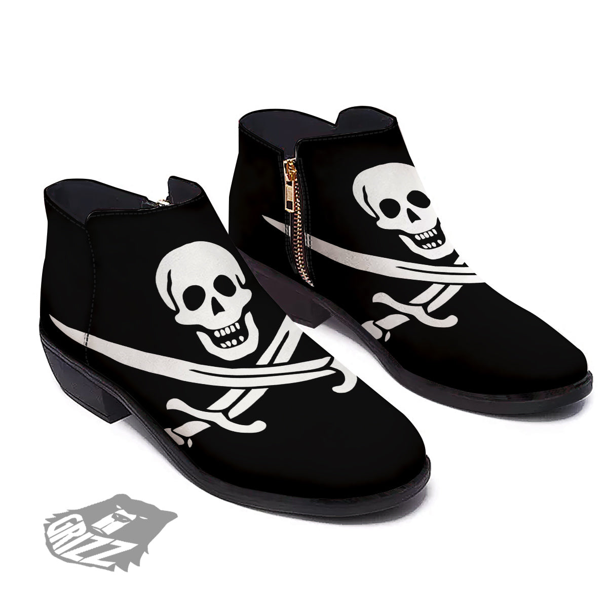 Pirate Flag Calico Jack Print Ankle Boots-grizzshop