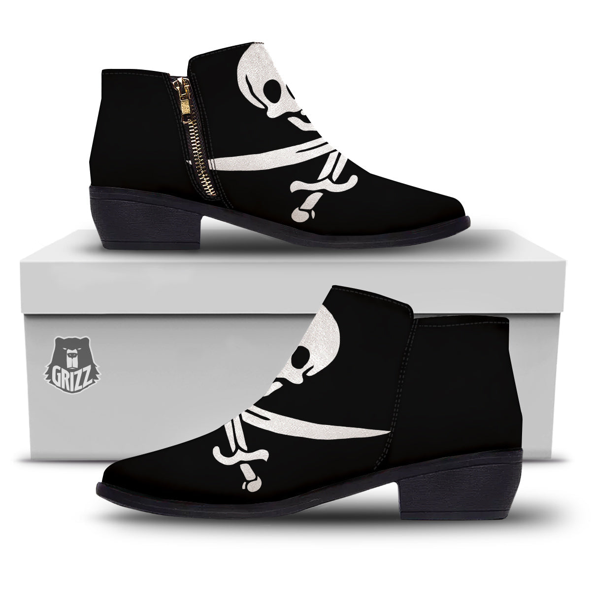 Pirate Flag Calico Jack Print Ankle Boots-grizzshop