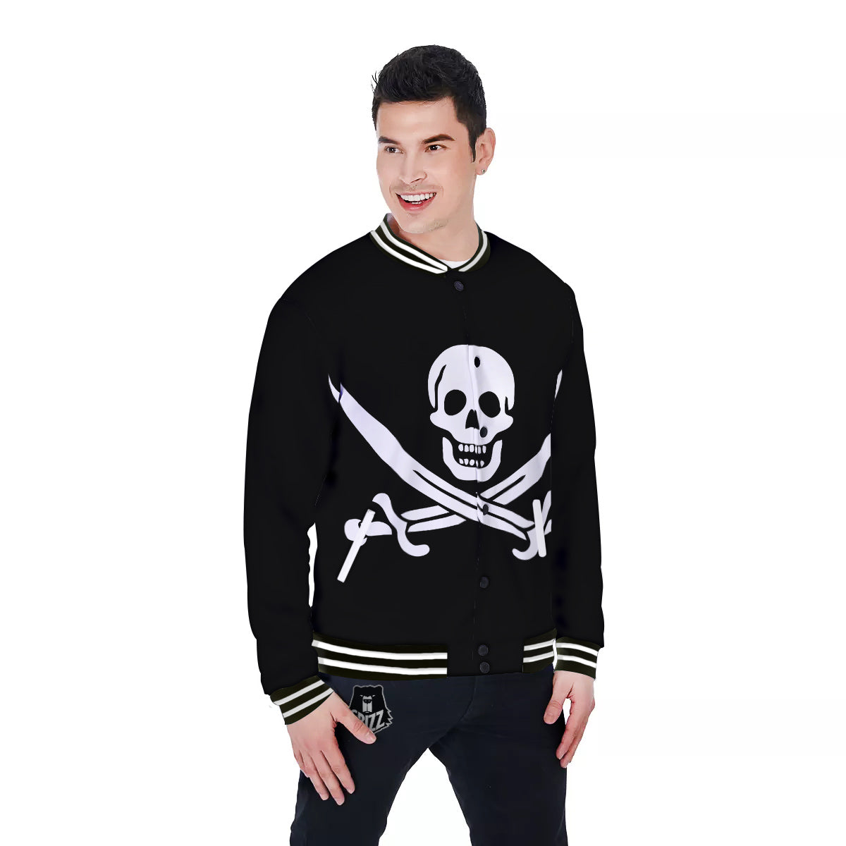 Pirate Flag Calico Jack Print Baseball Jacket-grizzshop