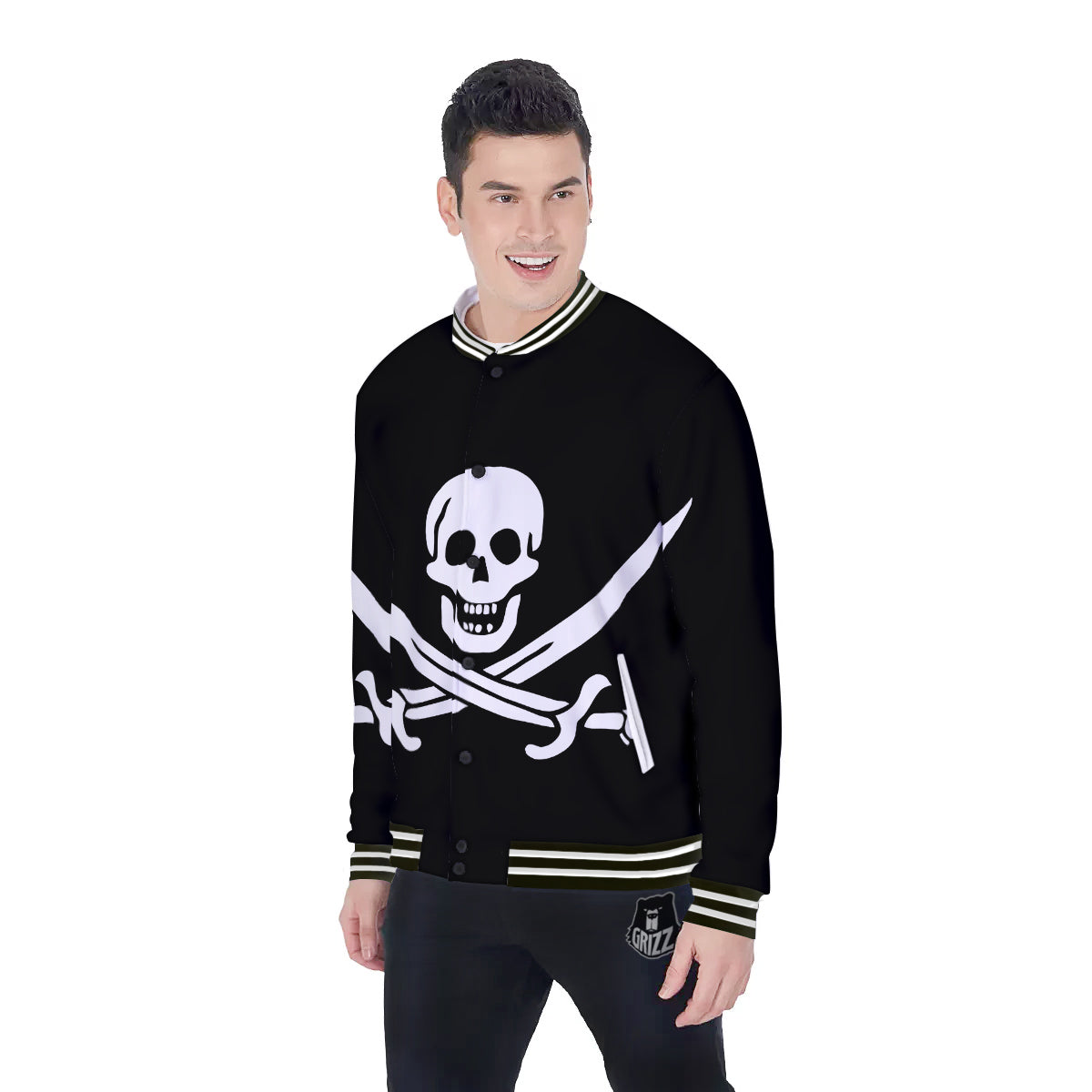 Pirate Flag Calico Jack Print Baseball Jacket-grizzshop