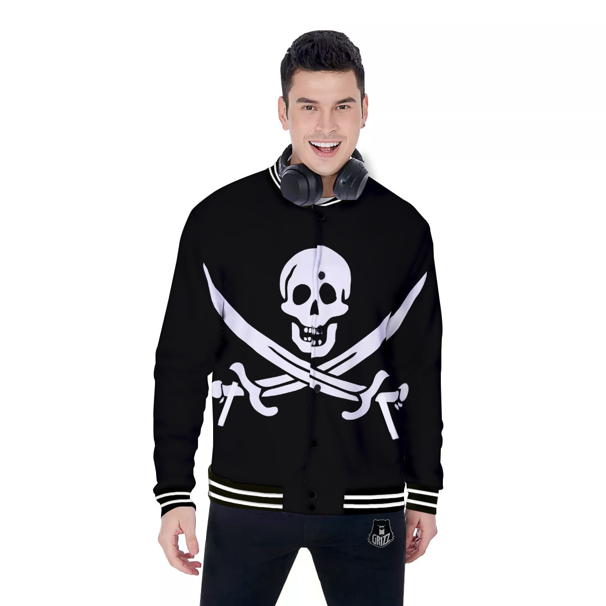 Pirate Flag Calico Jack Print Baseball Jacket-grizzshop