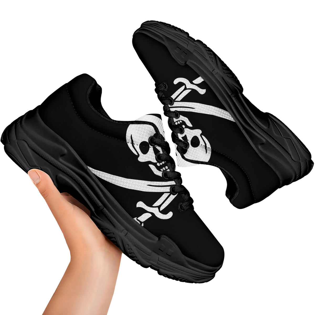 Pirate Flag Calico Jack Print Black Chunky Shoes-grizzshop