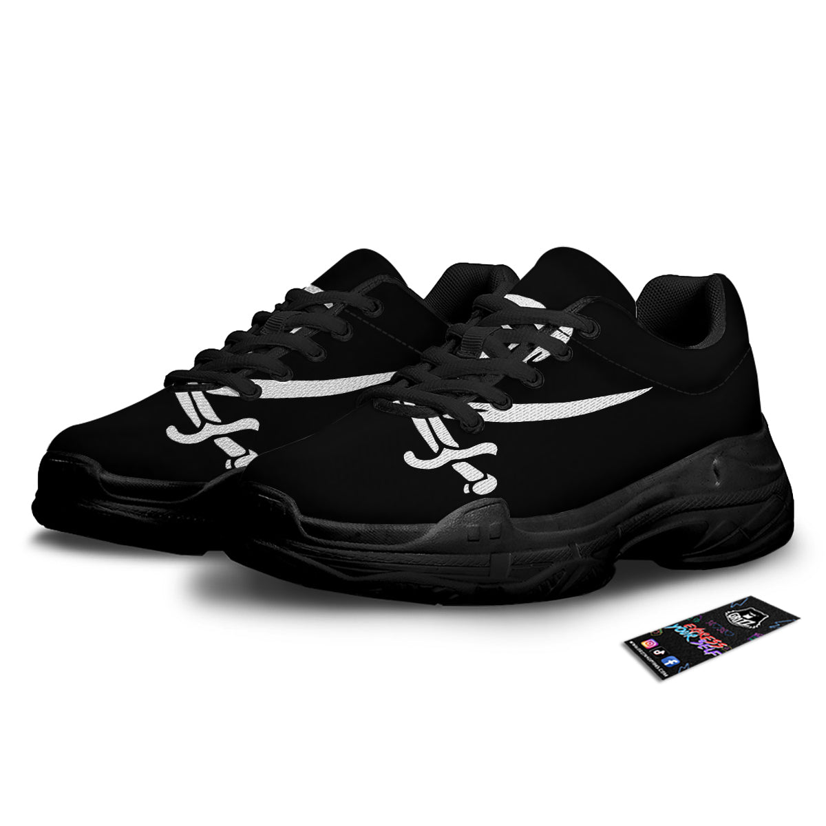 Pirate Flag Calico Jack Print Black Chunky Shoes-grizzshop