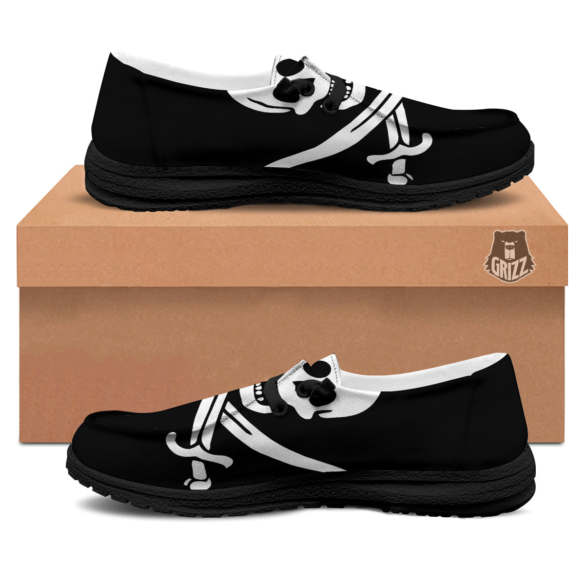 Pirate Flag Calico Jack Print Black Loafers-grizzshop