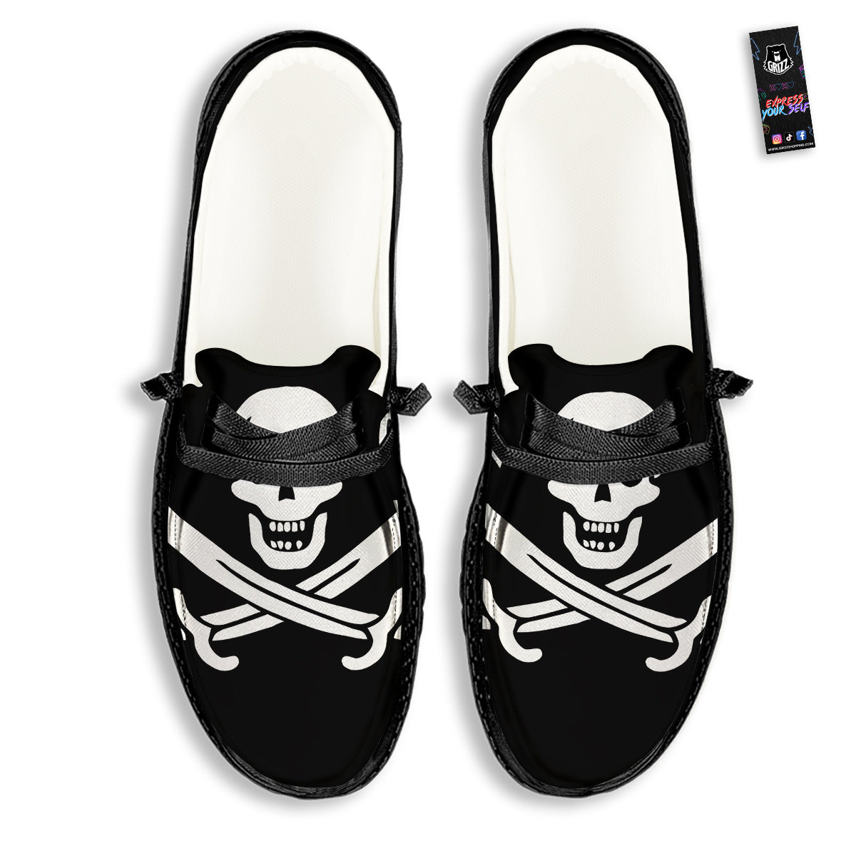 Pirate Flag Calico Jack Print Black Loafers-grizzshop