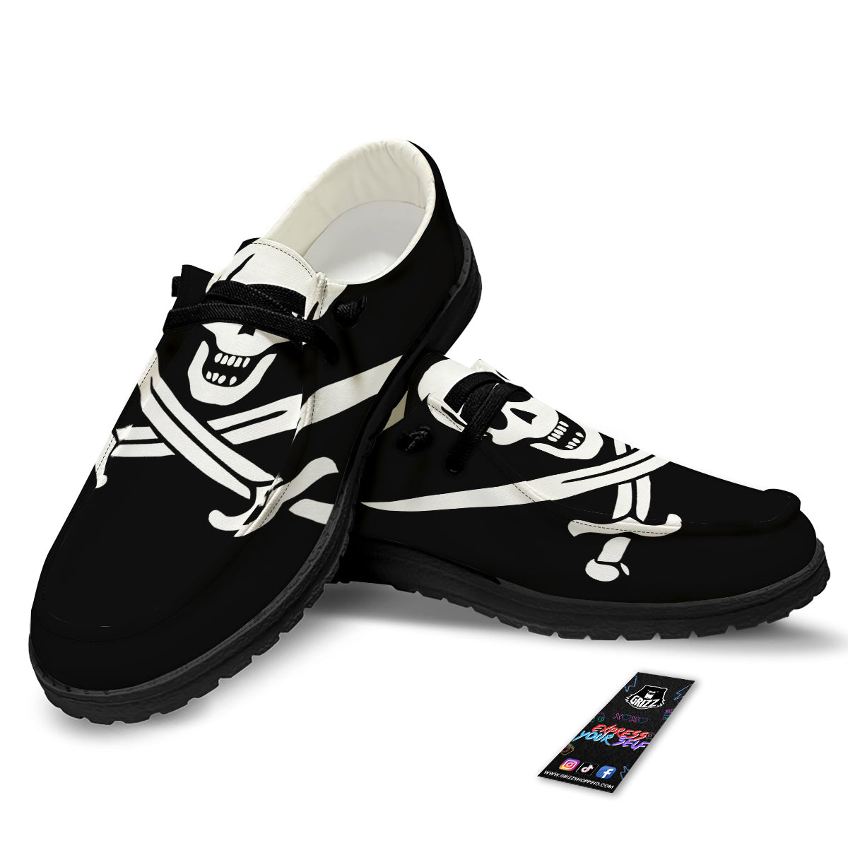 Pirate Flag Calico Jack Print Black Loafers-grizzshop
