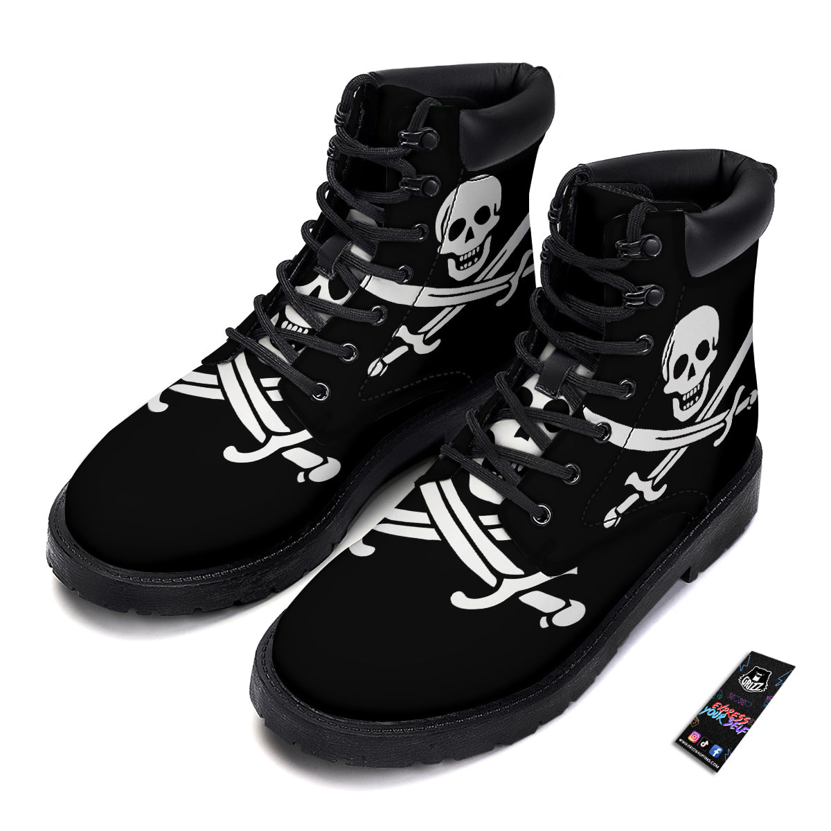 Pirate Flag Calico Jack Print Boots-grizzshop