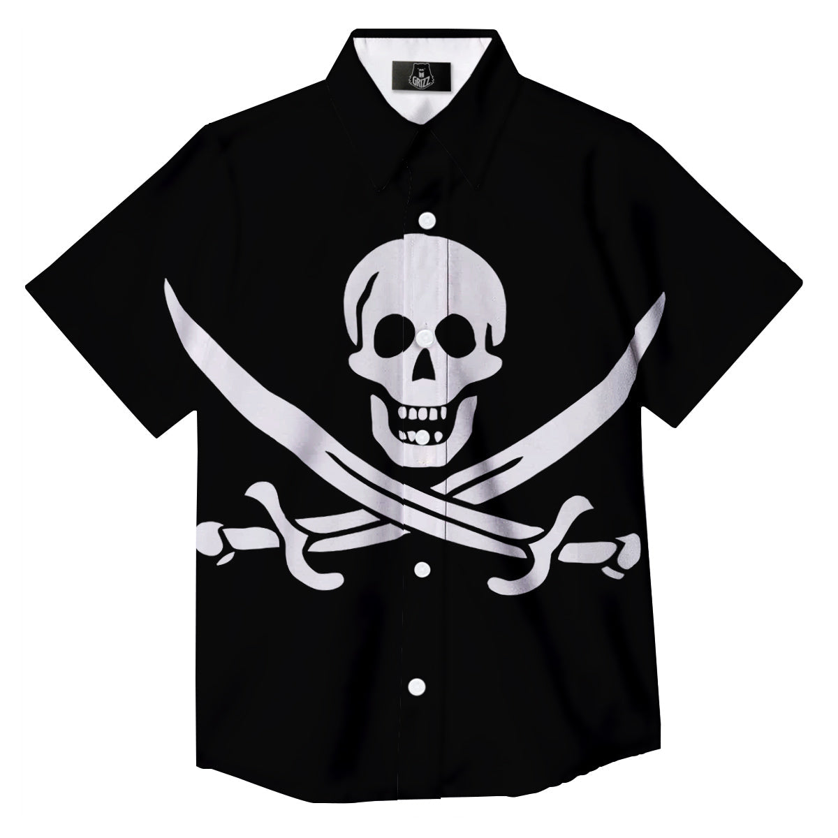 Pirate Flag Calico Jack Print Button Up Shirt-grizzshop