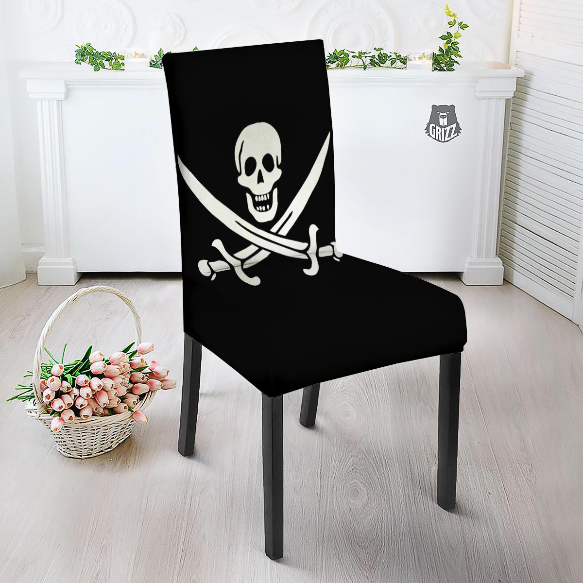 Pirate Flag Calico Jack Print Dining Chair Slipcover-grizzshop