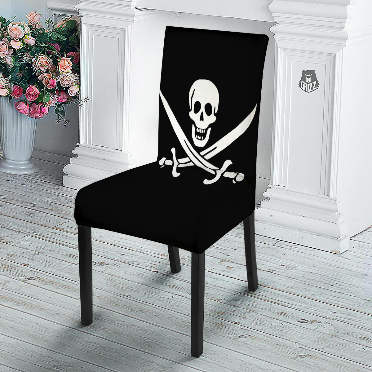 Pirate Flag Calico Jack Print Dining Chair Slipcover-grizzshop