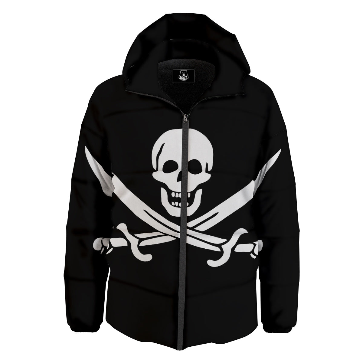 Pirate Flag Calico Jack Print Down Jacket-grizzshop