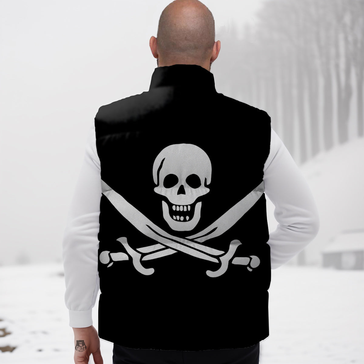 Pirate Flag Calico Jack Print Down Vest