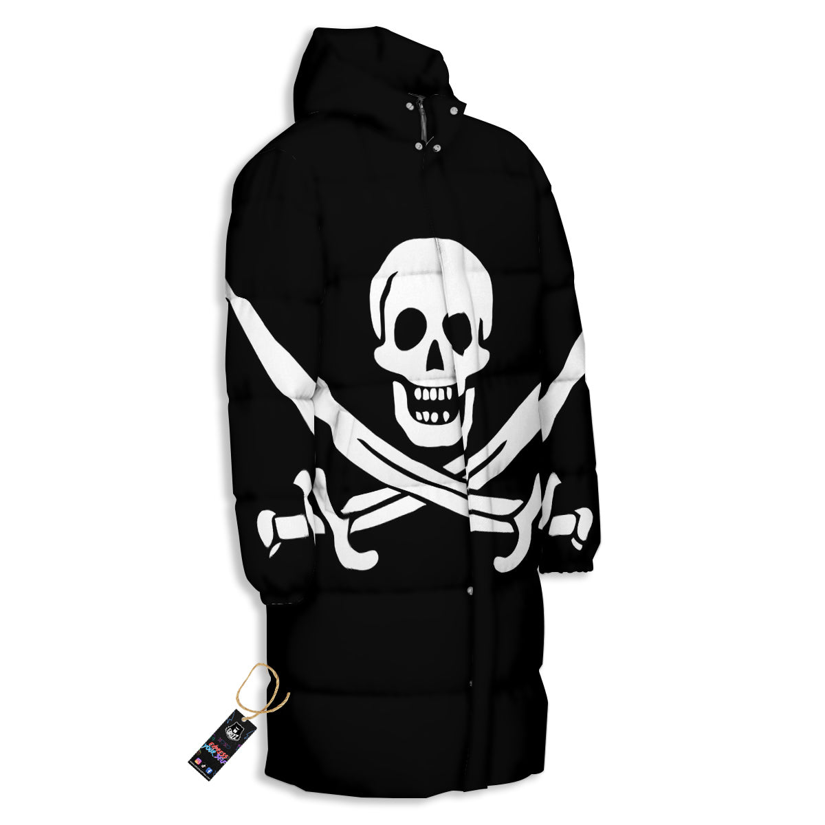 Pirate Flag Calico Jack Print Long Down Jacket-grizzshop