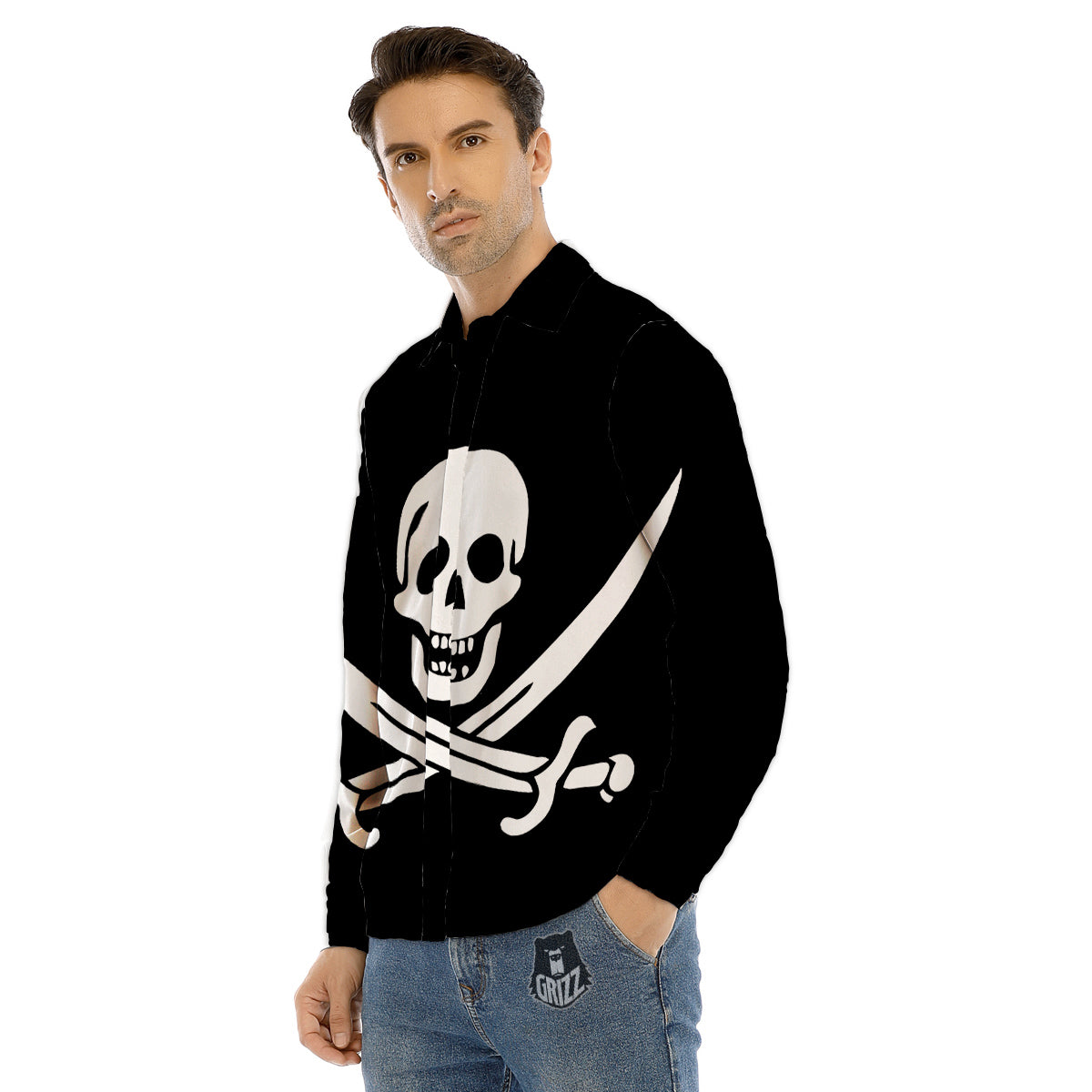 Pirate Flag Calico Jack Print Men's Dress Shirts-grizzshop