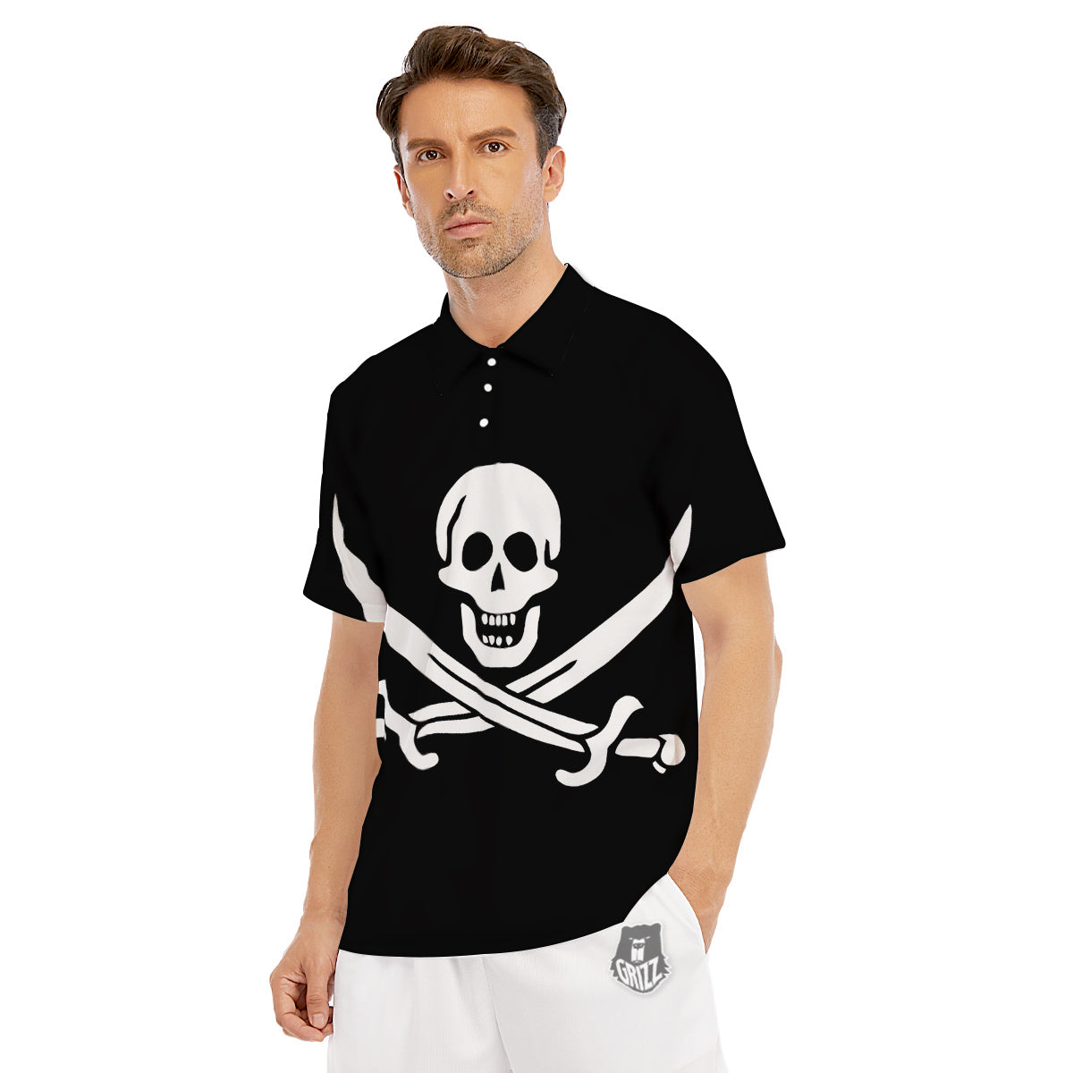 Pirate Flag Calico Jack Print Men's Golf Shirts-grizzshop
