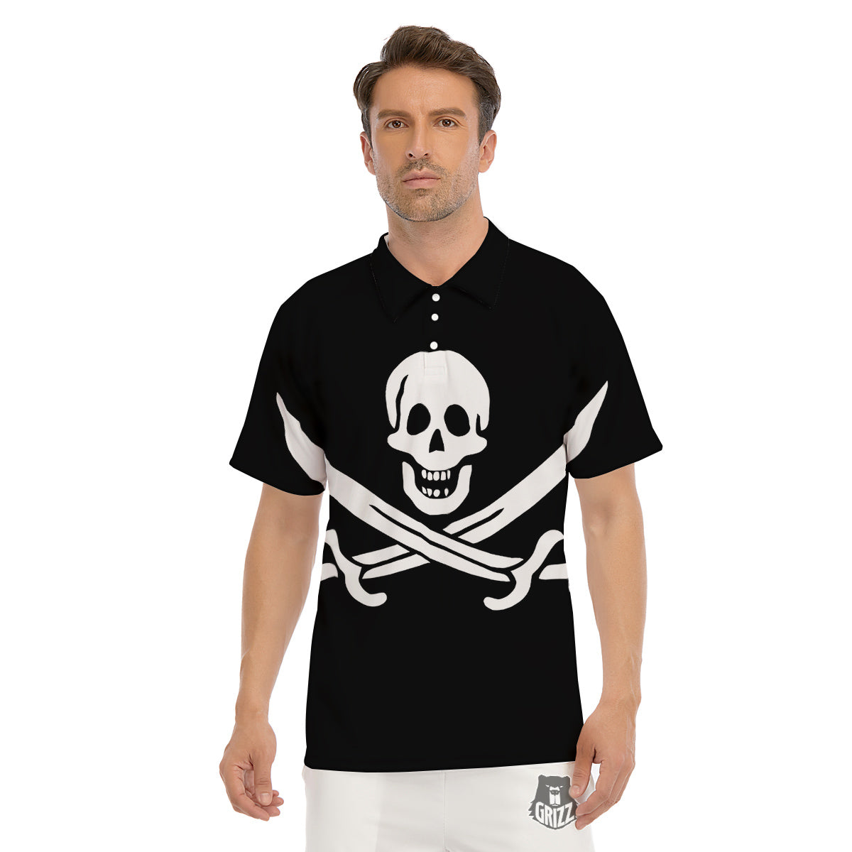 Pirate Flag Calico Jack Print Men's Golf Shirts-grizzshop