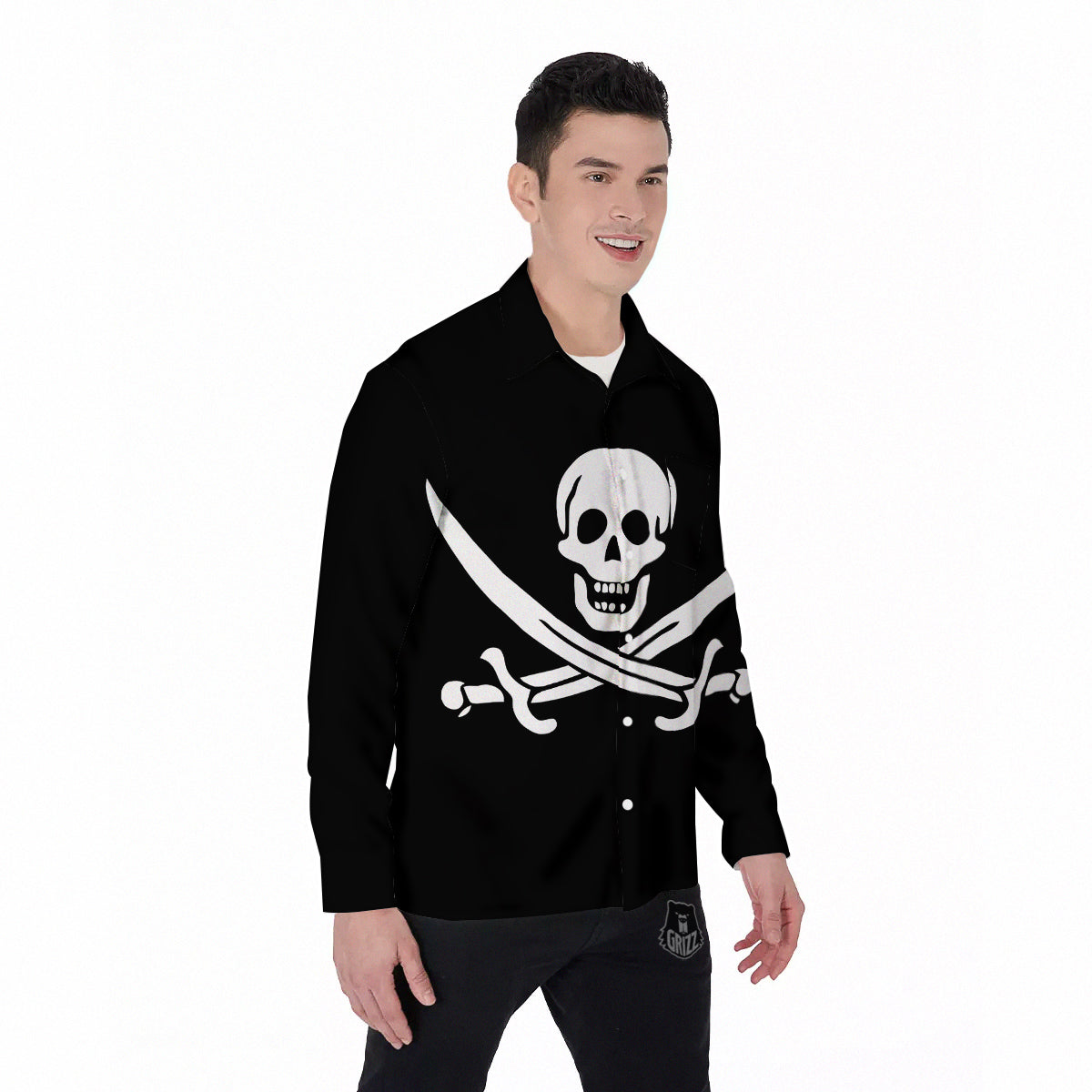Pirate Flag Calico Jack Print Men's Long Sleeve Shirts-grizzshop