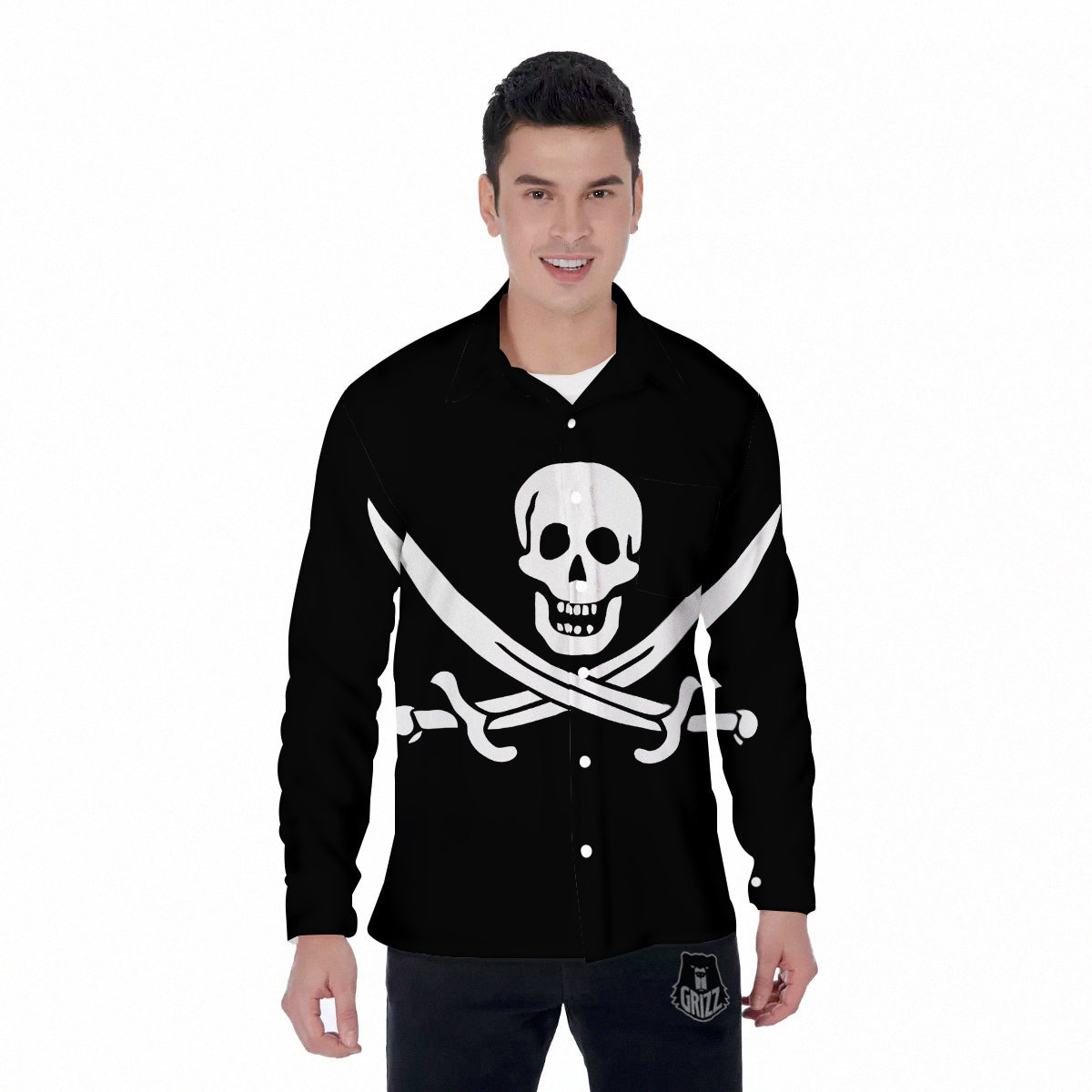 Pirate Flag Calico Jack Print Men's Long Sleeve Shirts-grizzshop