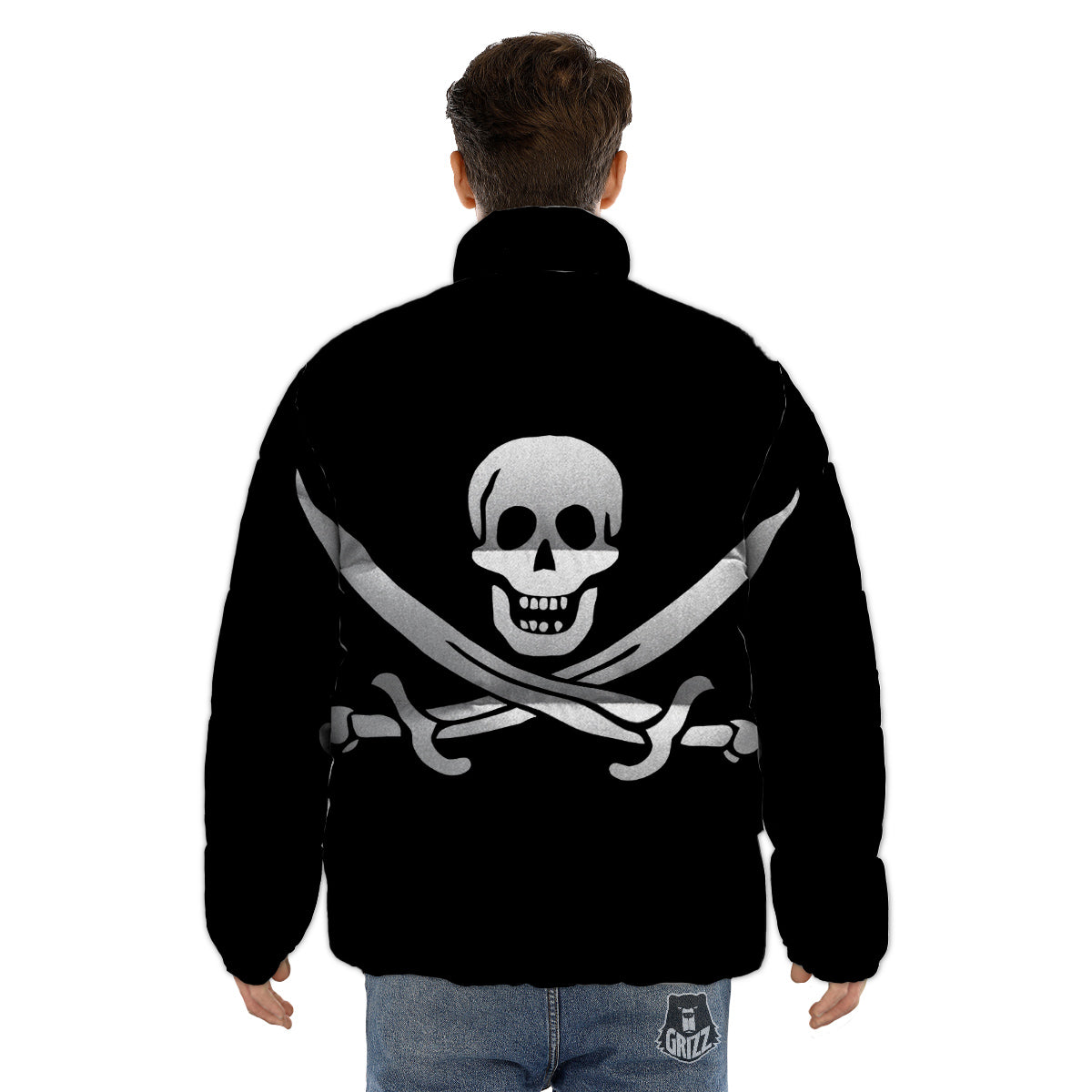 Pirate Flag Calico Jack Print Puffer Jacket-grizzshop