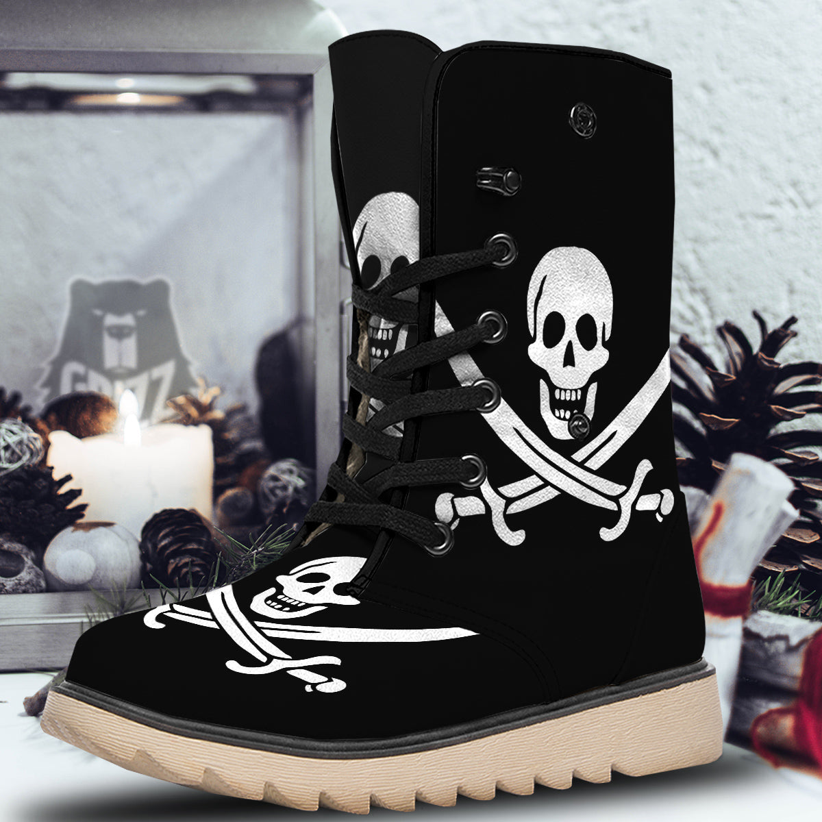 Pirate Flag Calico Jack Print Snow Boots-grizzshop