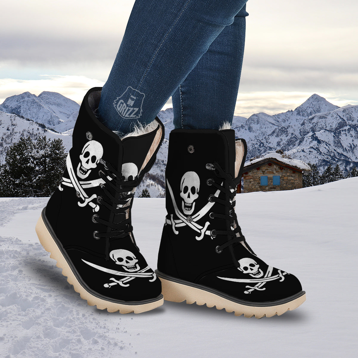 Pirate Flag Calico Jack Print Snow Boots-grizzshop